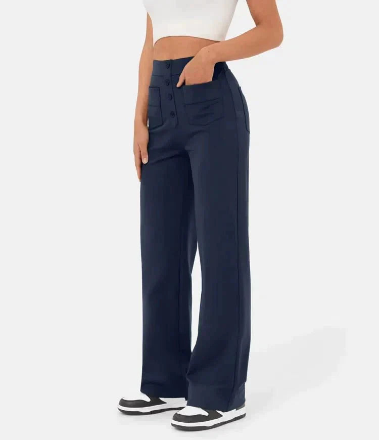 Nica - High Waist Pants with Brooch